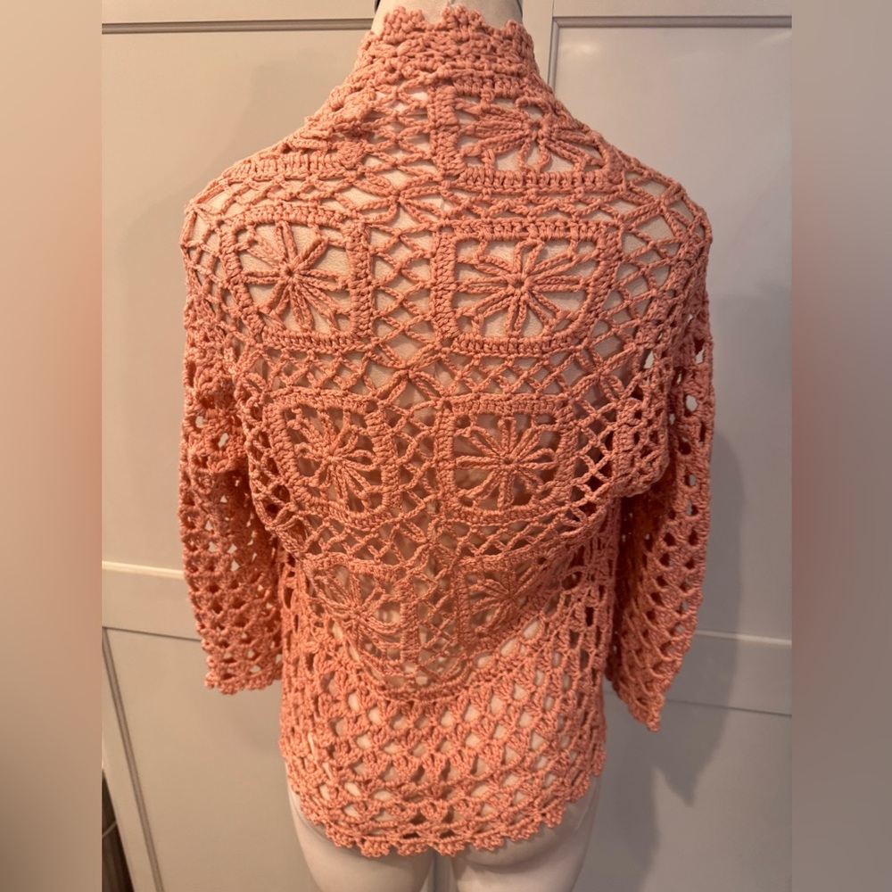 Crochet Open-Front Sweater in Pink - Picture 3 of 4